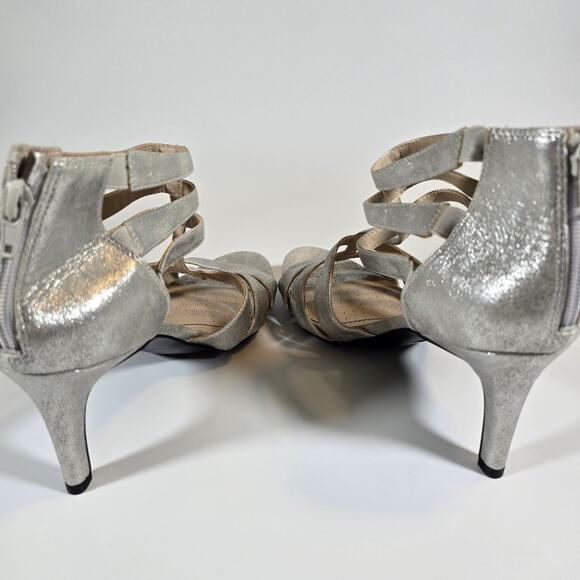 L LifeStride Soft System Mallie Silver Strappy Heels Womens Size 11 Gladiator - Picture 8 of 11